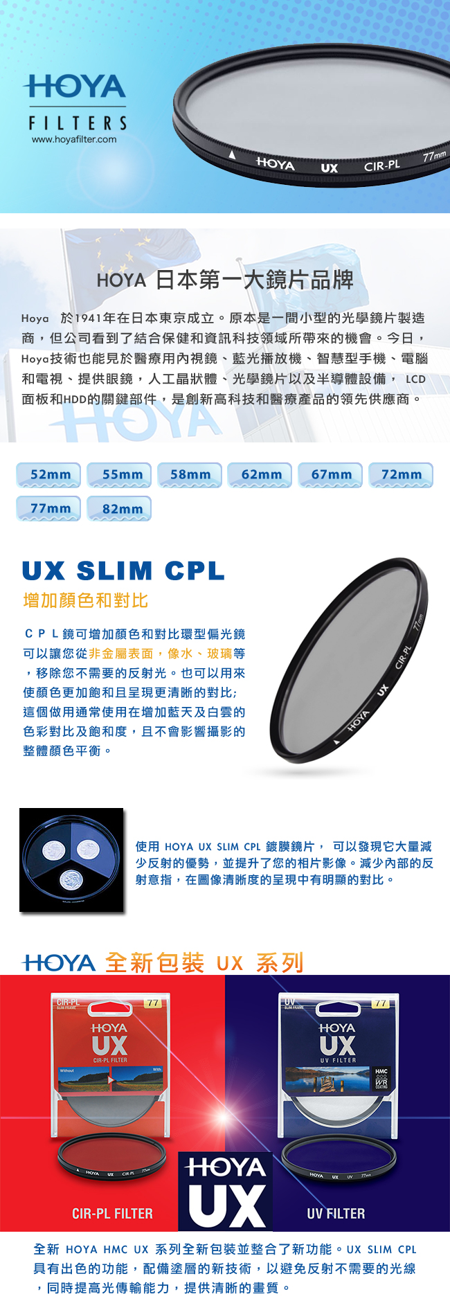 HOYA UX SLIM 67mm 超薄框CPL偏光鏡