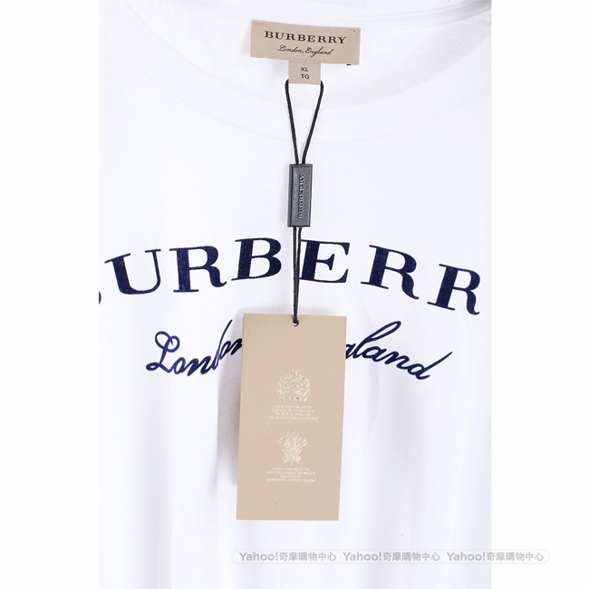 BURBERRY 印花字母白色棉質T恤(中性款/XL號)