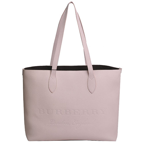 BURBERRY Embossed 高質感小牛皮品牌字母LOGO中型托特購物包(粉紅)