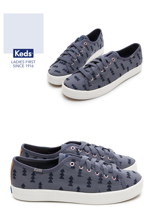 Keds KICKSTART 森林刺繡綁帶休閒鞋-藍色