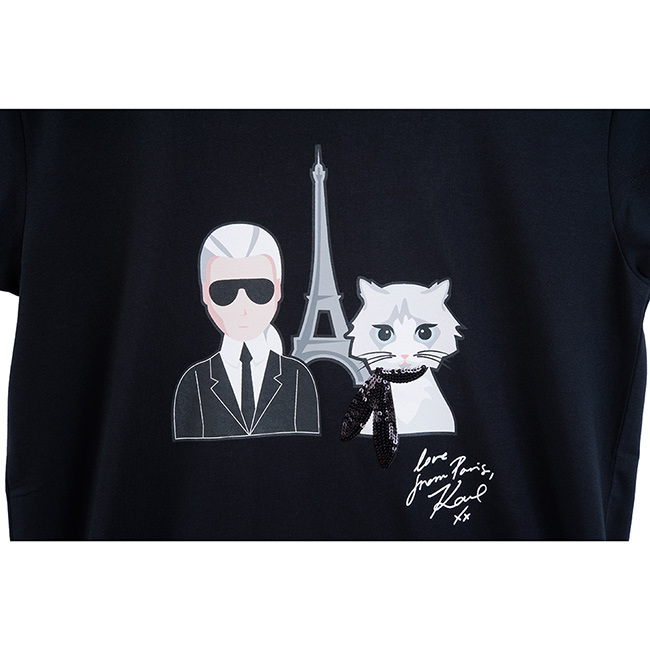 KARL LAGERFELD 卡爾貓咪艾菲爾鐵塔造型短T(黑色)