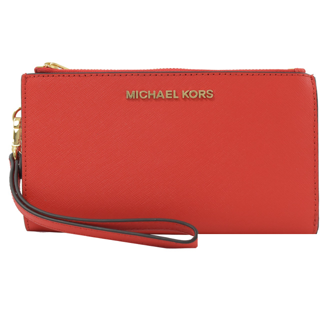 MICHAEL KORS Jet Set 防刮牛皮對開式雙拉鍊手掛中夾(SANGRIA )
