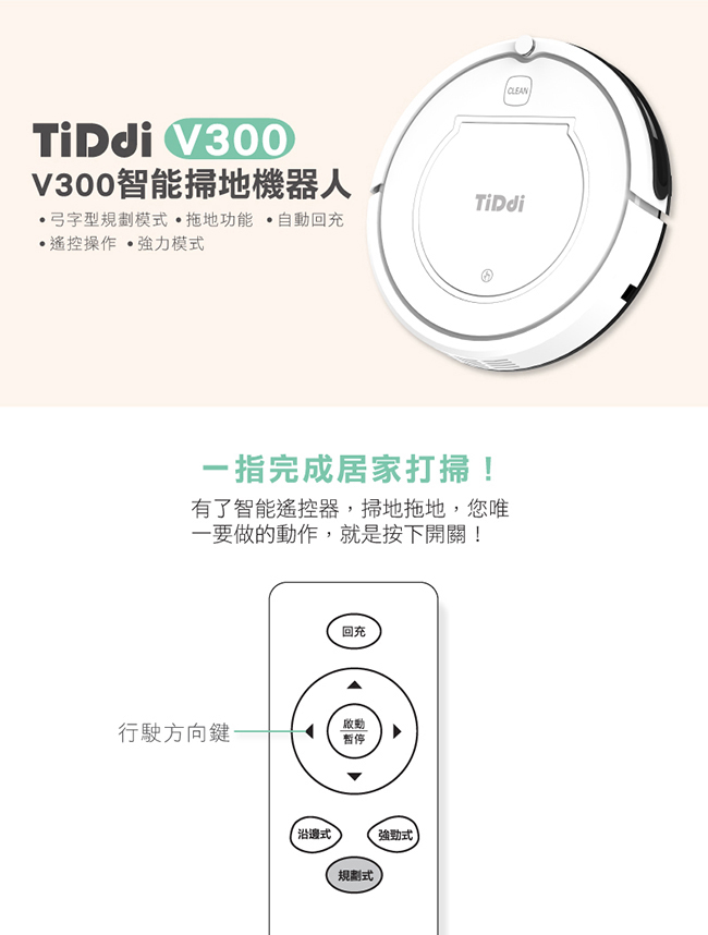 TiDdi (鈦敵) V300智能規劃掃地機器人(贈水箱模組)