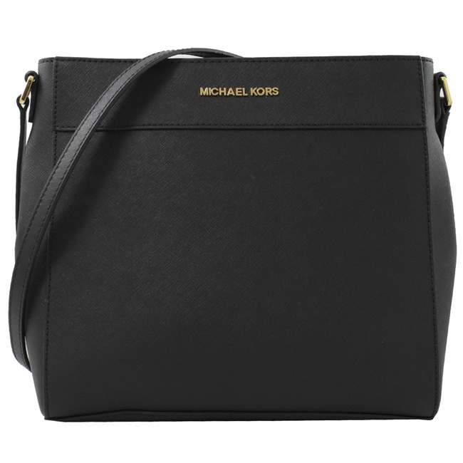 MICHAEL KORS JET SET金屬LOGO防刮牛皮拉鍊斜背包(黑)