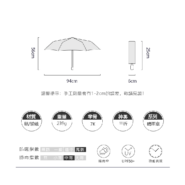 迪士尼 Disney 抗UV 黑膠晴雨三折傘_俏麗米妮(深粉)