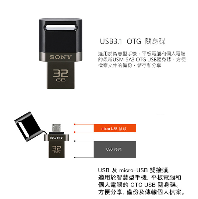 SONY MICRO VAULT 130M/s USB3.1 32GB OTG 隨身碟