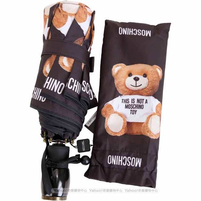 MOSCHINO 泰迪熊印花自動折疊傘(黑色)