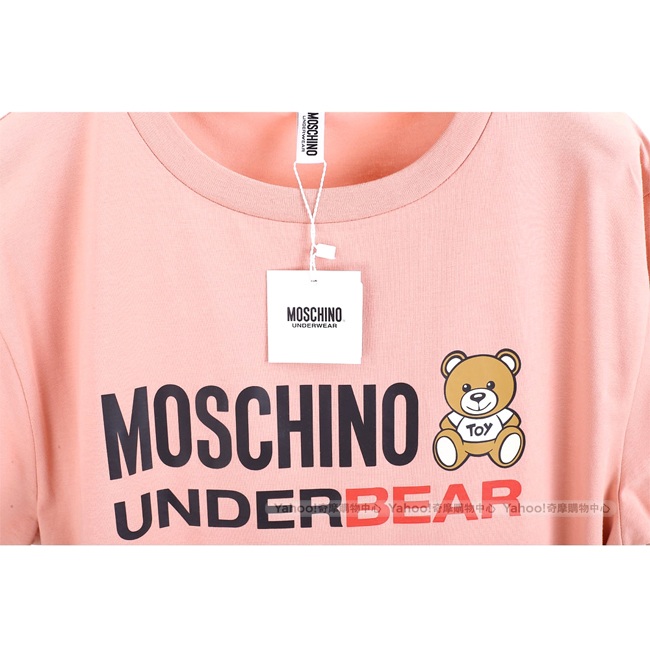 MOSCHINO Underbear 字母泰迪熊寶寶粉橘色棉質長版短袖T恤