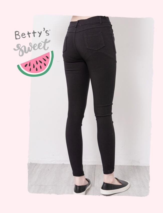 betty’s貝蒂思　腰鬆緊高挑顯瘦彈性窄管褲(黑色)