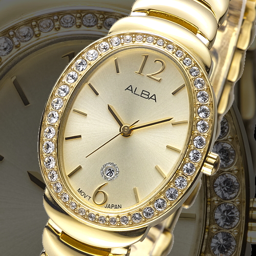 ALBA雅柏手錶 霓裳瑰寶施華洛世奇晶鑽女錶-金(AH7L44X1)/32*26mm 保固二年