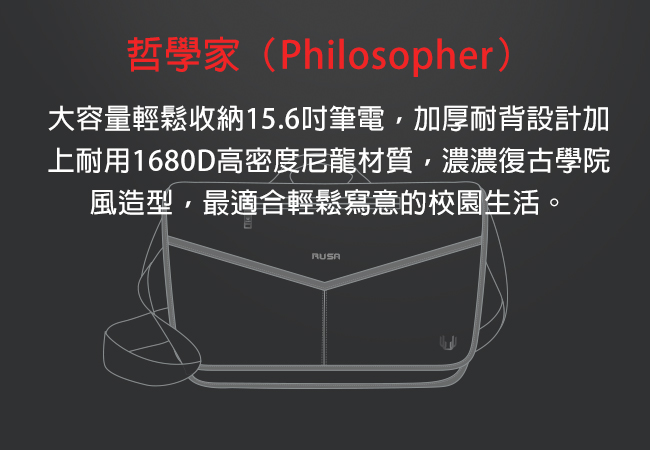 RUSA 哲學家 15.6吋側背包(RS-BS-301/沉穩藍)