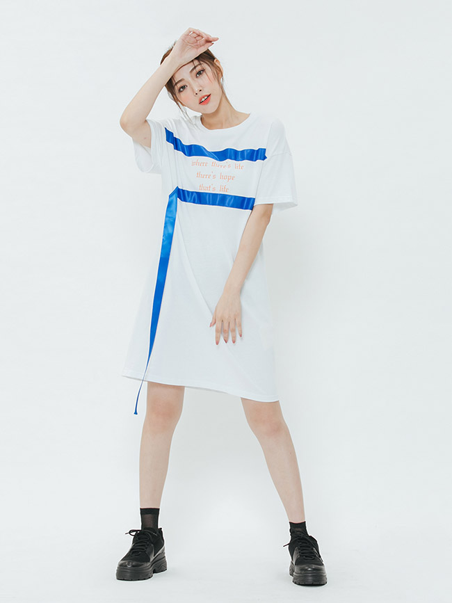 H:CONNECT 韓國品牌 女裝-造型織帶休閒洋裝-白
