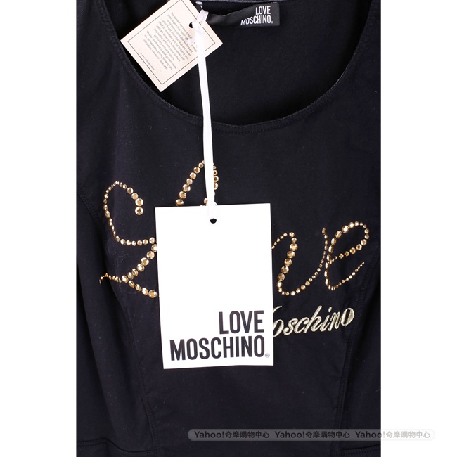 LOVE MOSCHINO 貼飾刺繡草寫字母黑色背心洋裝