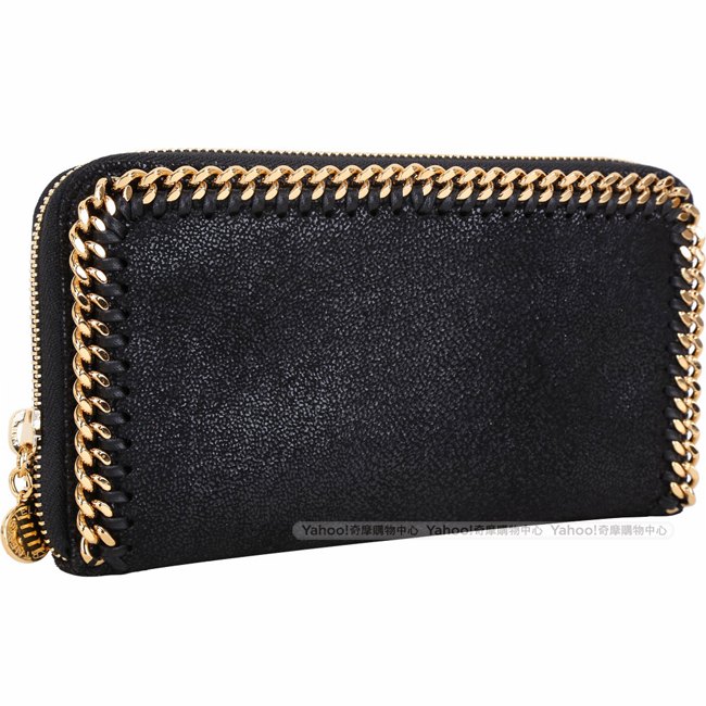 Stella McCartney Falabella 金鍊帶皮革拉鍊長夾(黑色)