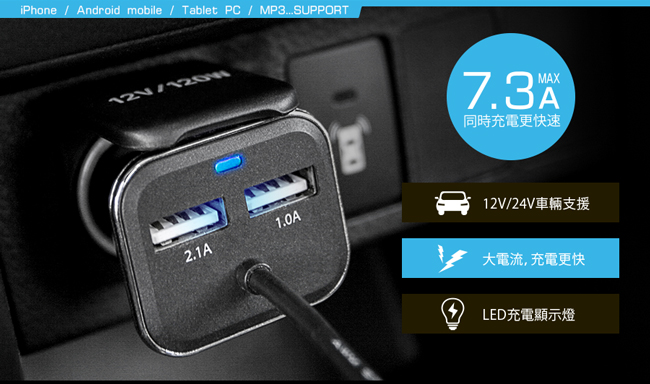 KINYO 背夾式USB 4孔車用充電器CU59