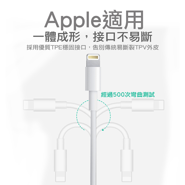 【Apple 適用】Lightning 8pin 1M充電/傳輸線【2入】