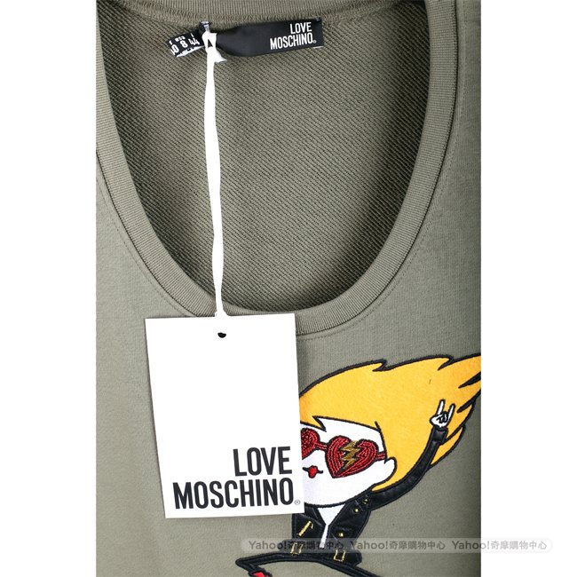 LOVE MOSCHINO ROCK 女孩圖騰補丁貼軍綠色連身裙