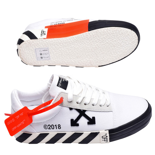 OFF-WHITE 經典WMNS VULC系列條紋裝飾休閒鞋(白)
