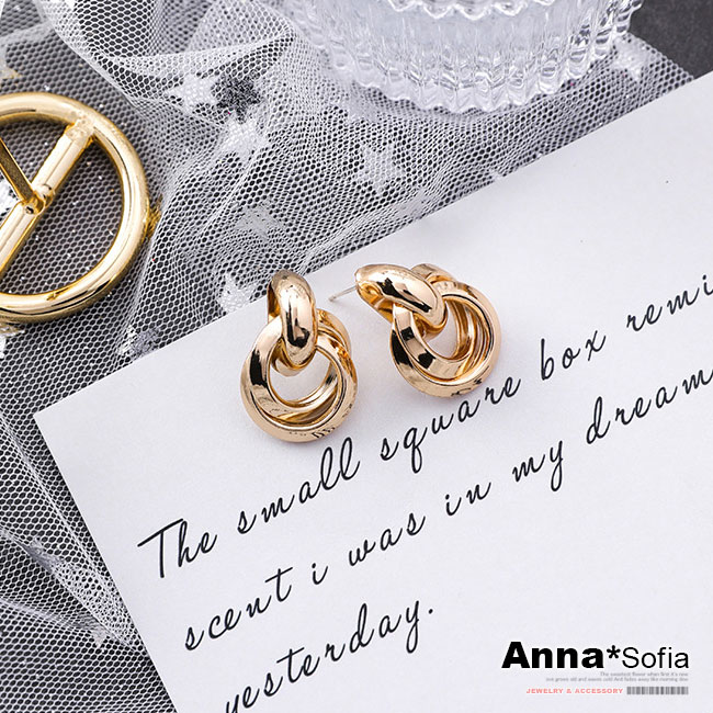 【3件5折】AnnaSofia 歐美角圈旋繞 925銀針耳針耳環(金系)
