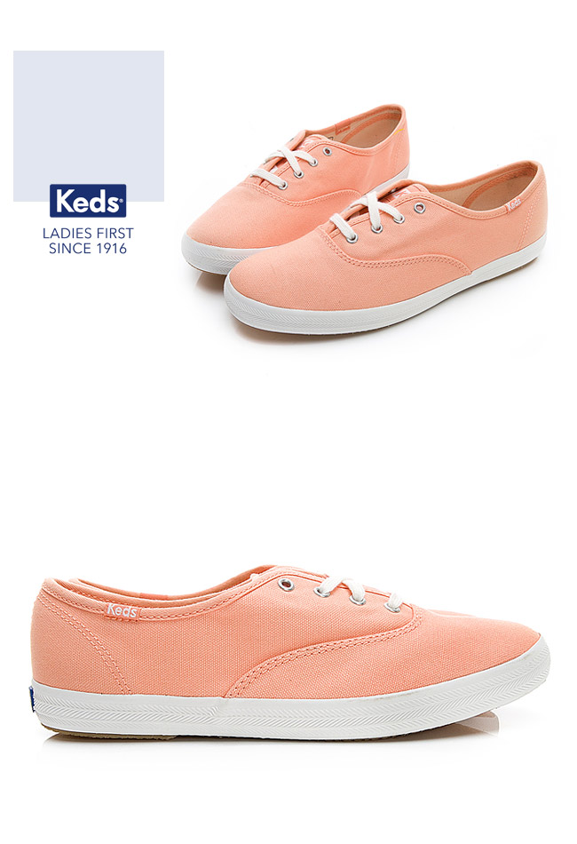 Keds CHAMPION 玩色經典綁帶休閒鞋-粉橘