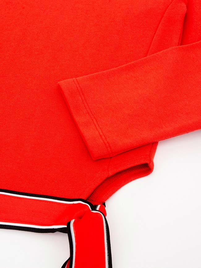 H:CONNECT 韓國品牌 女裝-織帶配色側綁帶上衣-紅