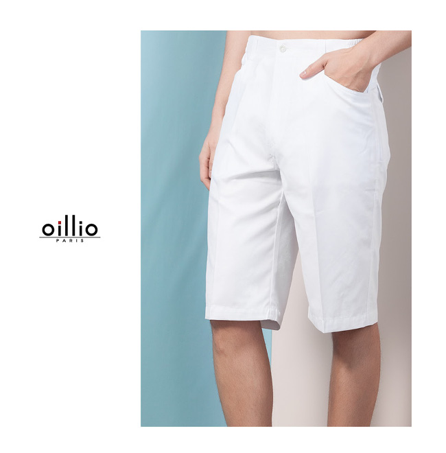 oillio歐洲貴族 休閒純白素面短褲 超柔抗皺布料 白色