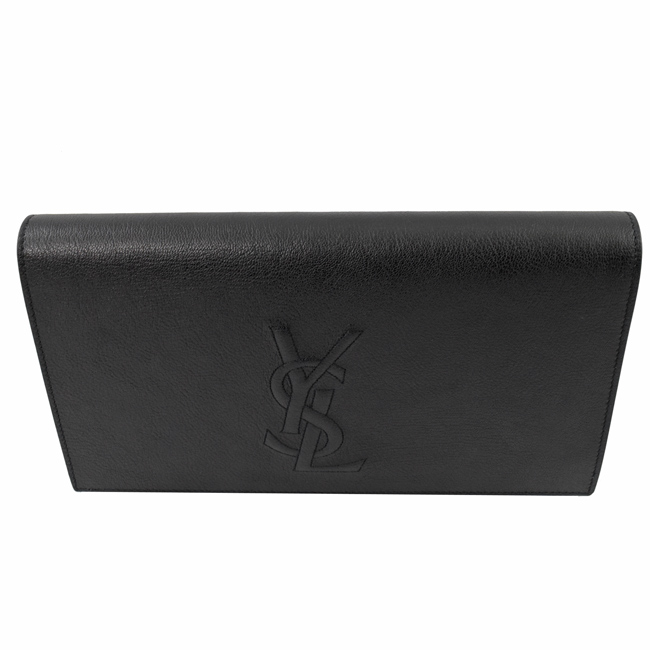 YSL Saint Laurent 車線LOGO小牛皮扣式晚宴包(黑)