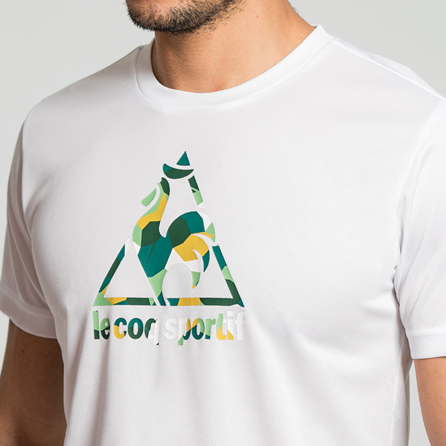 le coq sportif 法國公雞牌馬賽克LOGO吸汗速乾短袖T恤 男-白