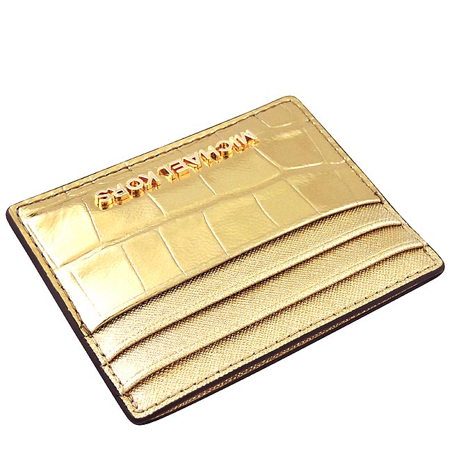 MICHAEL KORS Jet Set Travel 鱷魚紋牛皮證件名片夾(金色)