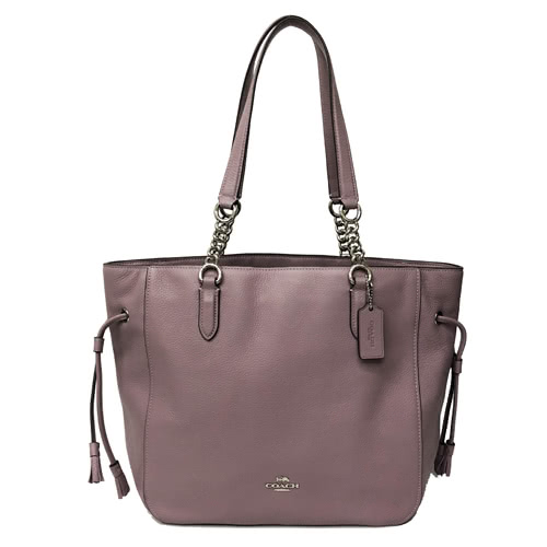 COACH 經典LOGO 鍊條牛皮肩背大托特包(木槿紫)