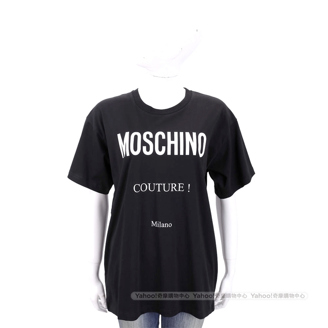 MOSCHINO 品牌LOGO印花黑色棉質T恤(寬版)