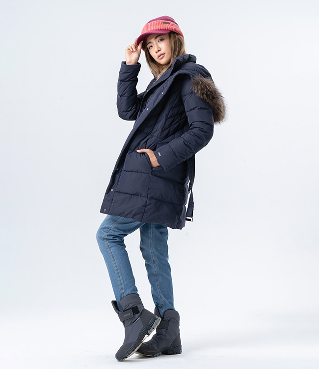 【ATUNAS 歐都納】女款時尚羽絨防風保暖中長版外套A1-G1829W藏青