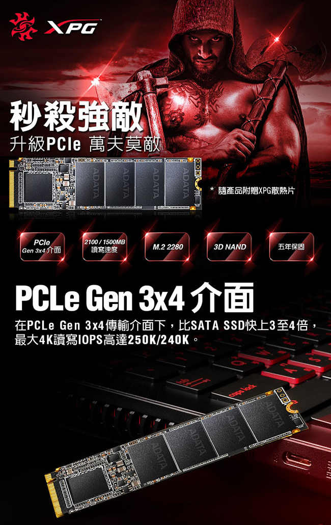 ADATA威剛 XPG SX6000Pro 256G M.2 2280 PCIe SSD