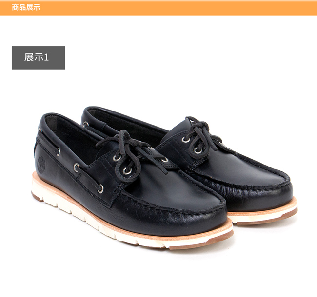 Timberland 女款黑色皮革CAMDEN FALLS帆船鞋