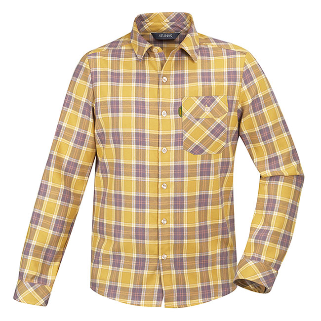 【ATUNAS 歐都納】男款中空纖維保暖長袖格子襯衫A-S1811M黃格