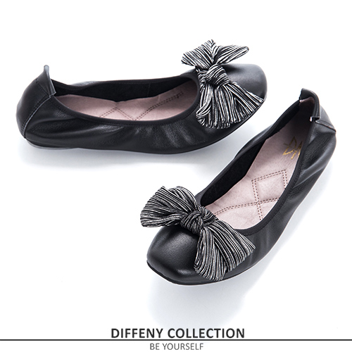 DN 舒適樂活 真皮造型蝴蝶結娃娃鞋-黑