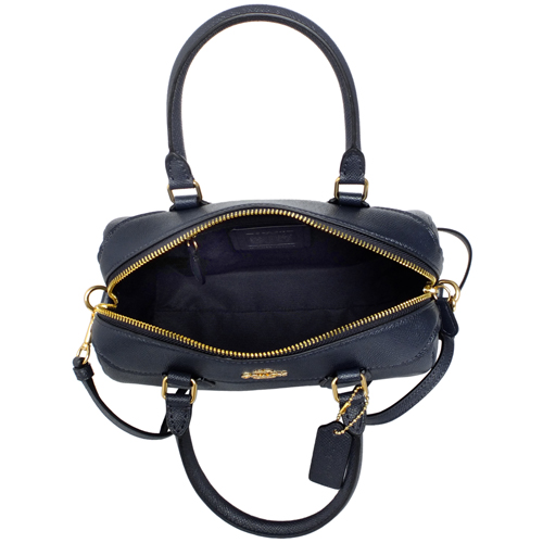 COACH午夜藍防刮全皮手提/斜背小款波士頓包