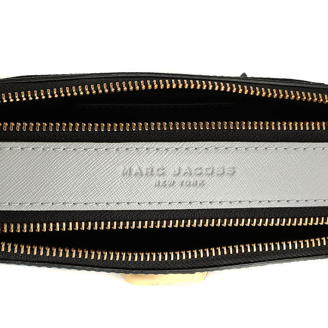 MARC JACOBS Snapshot防刮牛皮品牌字母LOGO織帶相機包(深藍色)