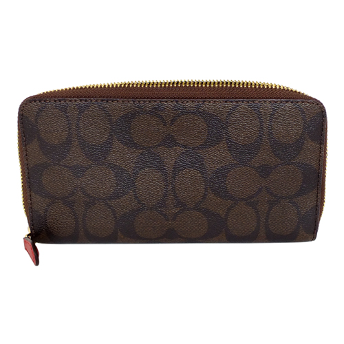 COACH深咖啡C Logo立體櫻桃貼飾拉鍊長夾