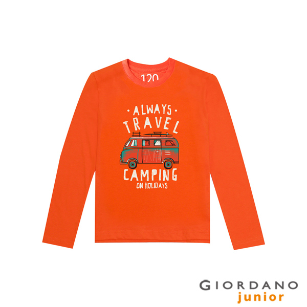 GIORDANO 童裝冒險旅程印花長袖T恤-71 錦鯉橙