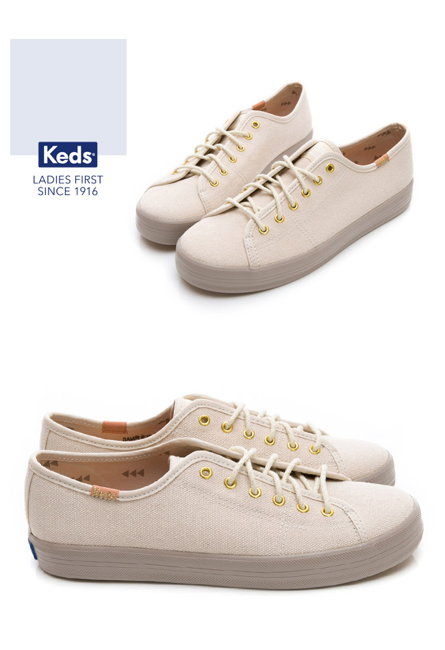 Keds KICKSTART 仿舊綁帶休閒鞋-象牙白