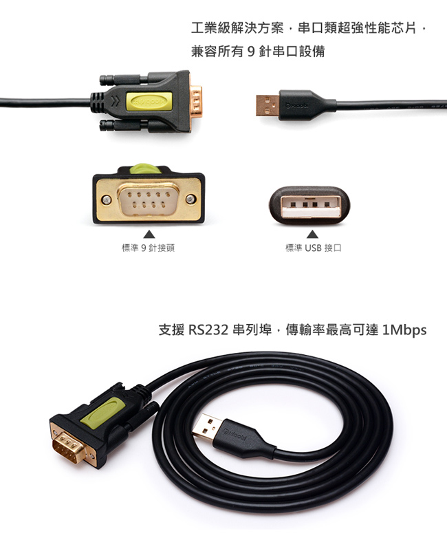 小比科技- 單串口公對公鍍金轉接線 - 1.5米USB to RS232 -三入