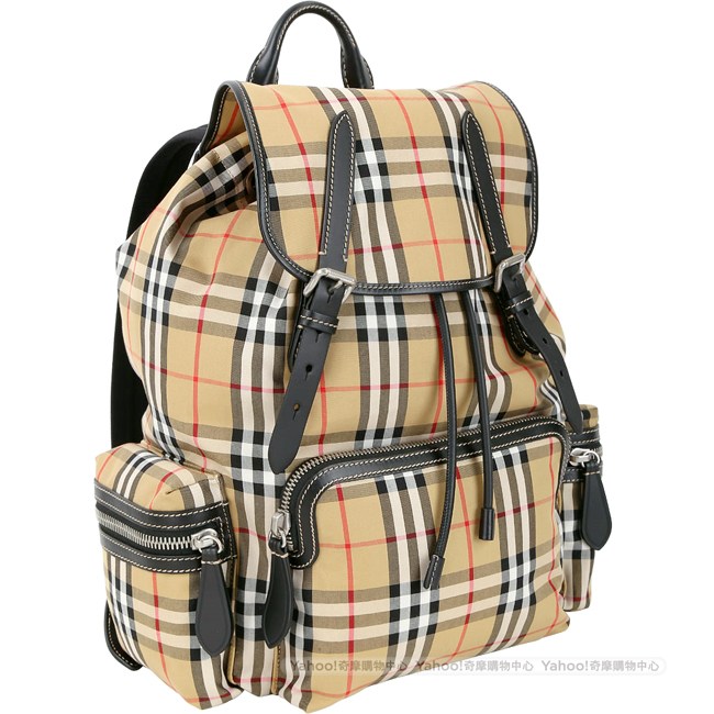 BURBERRY The Rucksack Vintage 大型 格紋軍旅後背包(古典黃)