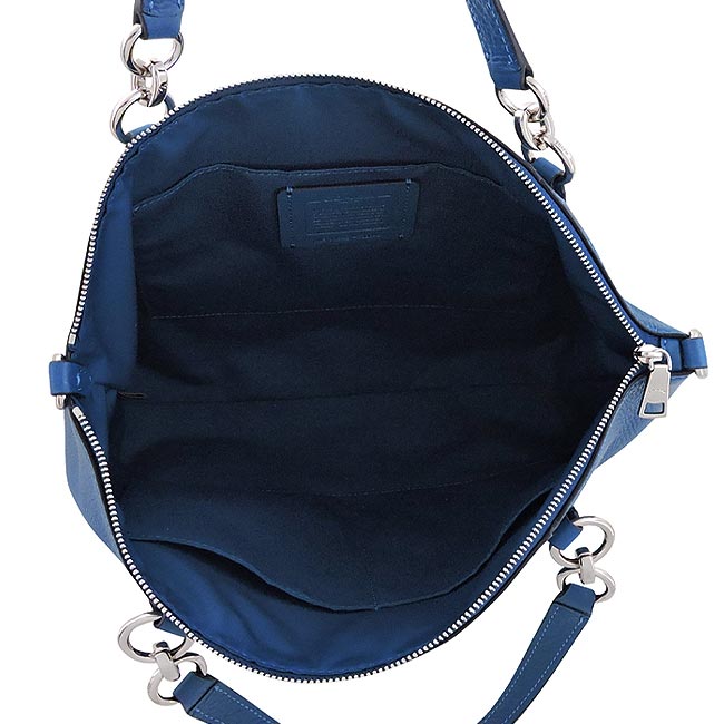 COACH 寶藍色荔枝紋皮革手提/斜背兩用包