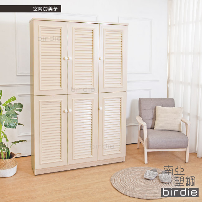 Birdie南亞塑鋼-4尺六門塑鋼百葉高鞋櫃(白橡色)-121.5x37x189.5cm