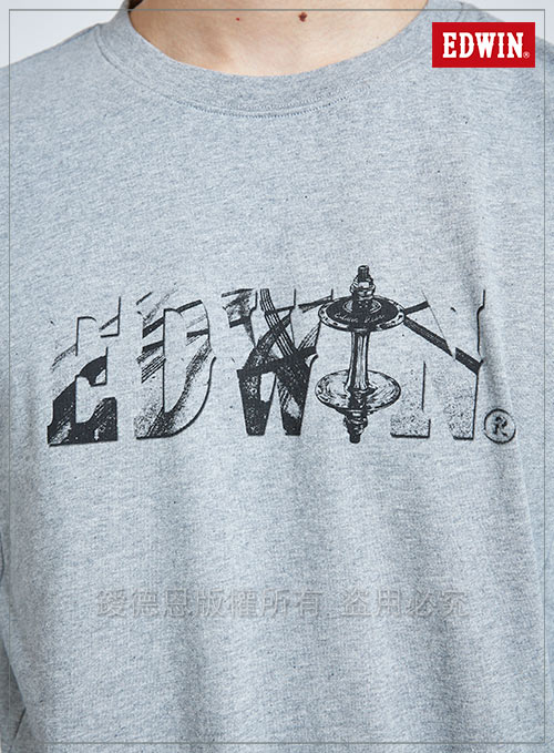 EDWIN 潮流機能 極限車框LOGO長袖T恤-男-灰色