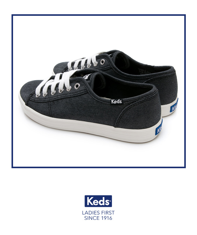 Keds KICKSTART 極簡素面綁帶休閒鞋-黑