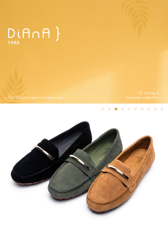 DIANA 奢侈品味—金屬飾釦牛几皮平底休閒鞋-軍綠