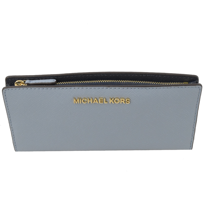 MICHAEL KORS Jet Set金屬logo防刮牛皮對開長夾(淺藍)