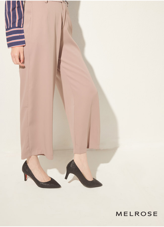 高跟鞋 MELROSE 細緻迷人閃耀金蔥尖頭高跟鞋－黑